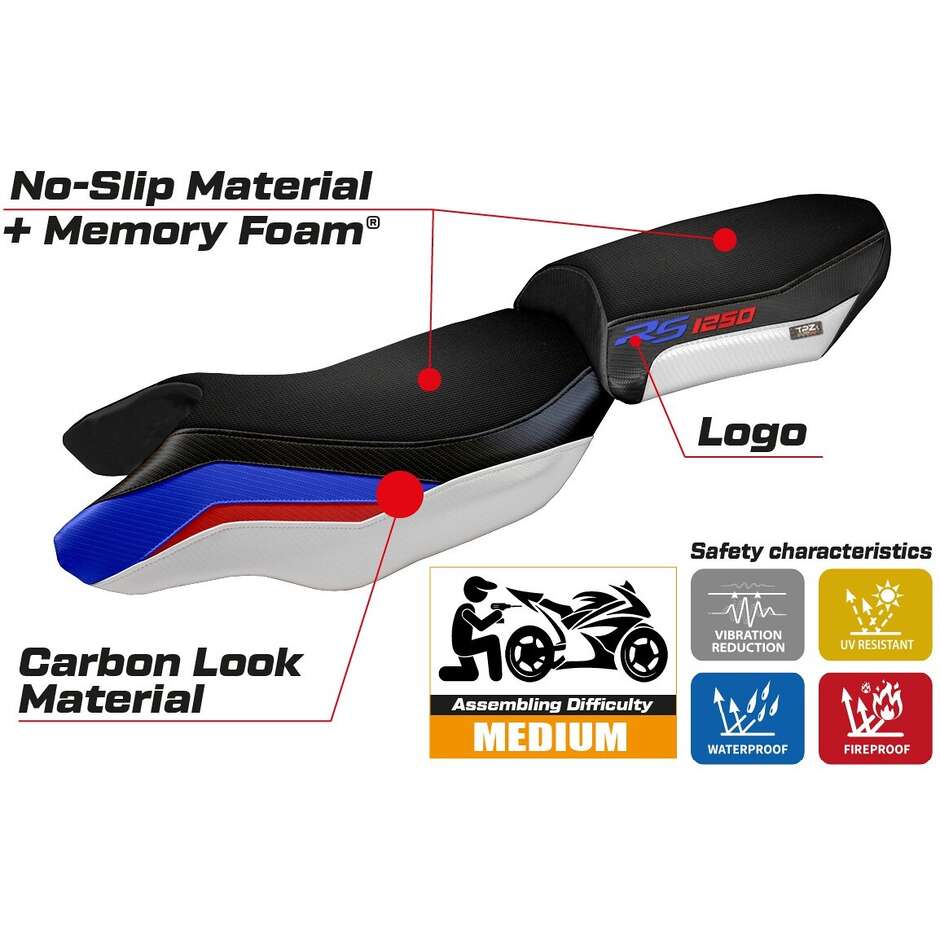 TPZ Italia Seat Cover Specific for BMW R 1250 RS 2020 - 2024 Model Blanco Comfort System