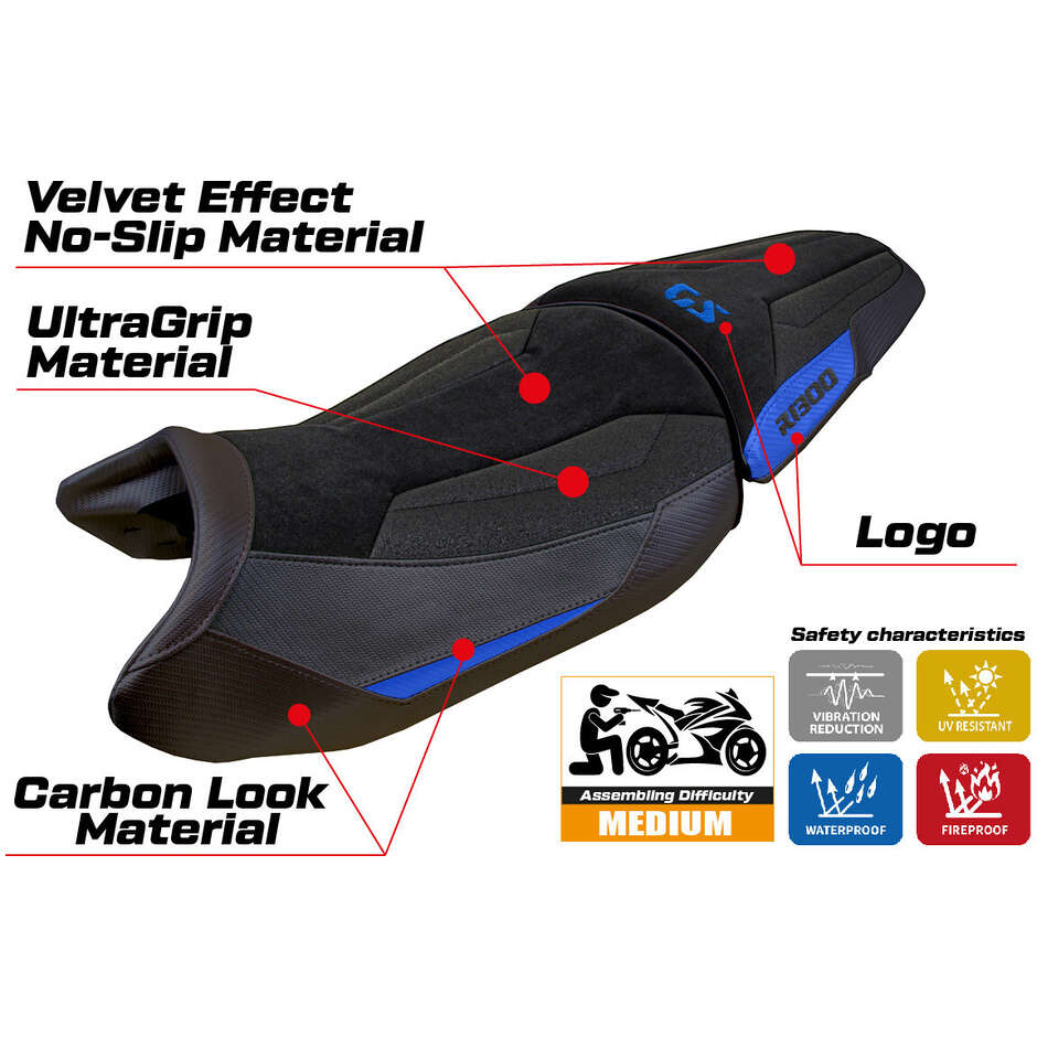 TPZ Italia Seat Cover Specific for BMW R 1300 GS 2023-2025 Model Koln Velvet Ultragrip