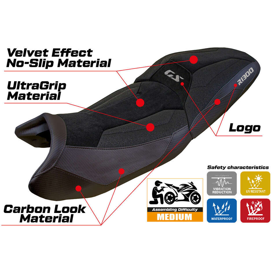 TPZ Italia Seat Cover Specific for BMW R 1300 GS Touring 2023-2025 Model Ahus Velvet Ultragrip