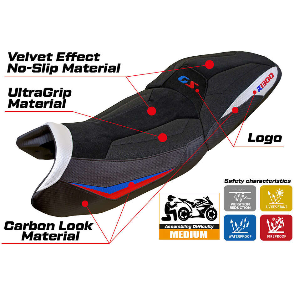 TPZ Italia Seat Cover Specific for BMW R 1300 GS Touring 2023-2025 Model Ahus Velvet Ultragrip