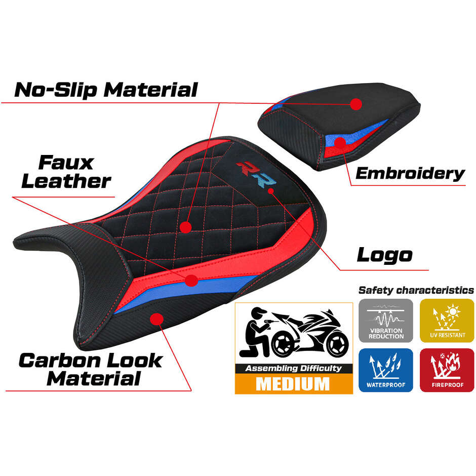 TPZ Italia Seat Cover Specific for BMW S 1000 RR 2019-2025 Model Aichen Velvet