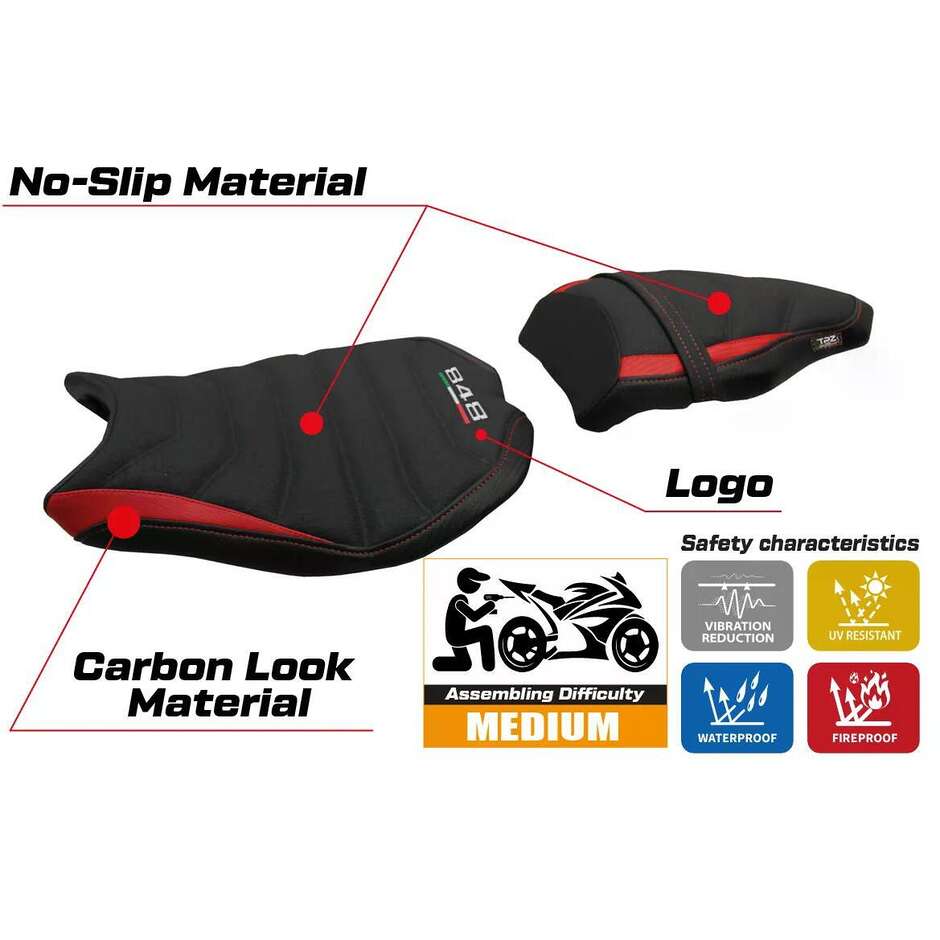 TPZ Italia Seat Cover Specific for Ducati 848 / 1098 / 1198 2007 2013 Cervia Ultragrip Model