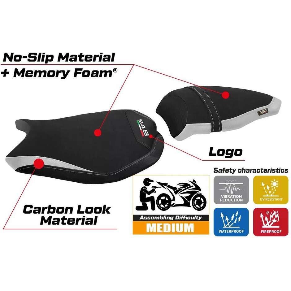 TPZ Italia Seat Cover Specific for Ducati 848 / 1098 / 1198 2007 2013 Model Cervia Velvet Comfort System