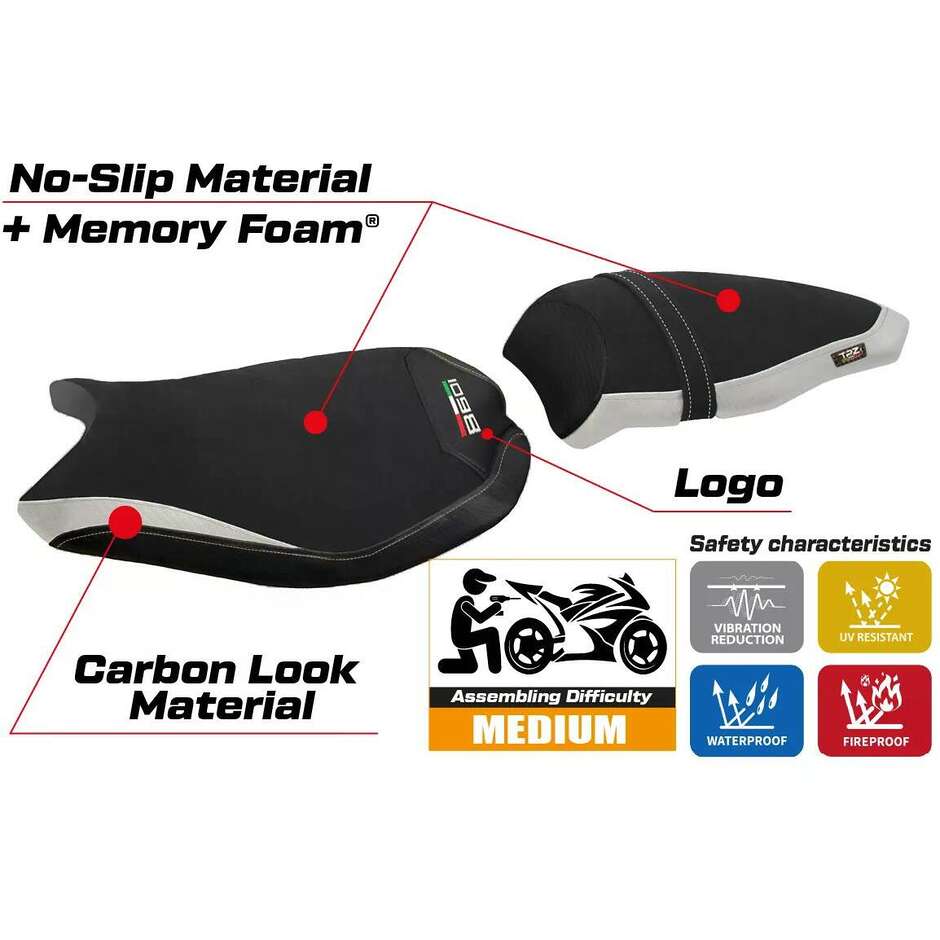 TPZ Italia Seat Cover Specific for Ducati 848 / 1098 / 1198 2007 2013 Model Cervia Velvet Comfort System
