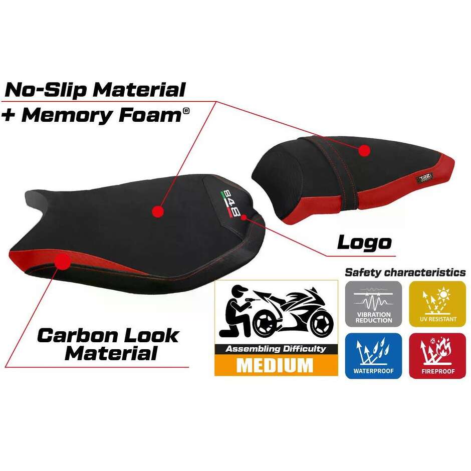 TPZ Italia Seat Cover Specific for Ducati 848 / 1098 / 1198 2007 2013 Model Cervia Velvet Comfort System