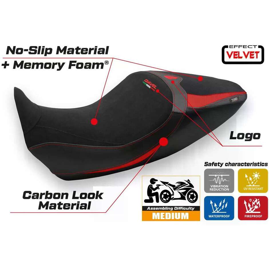 TPZ Italia Seat Cover Specific for Ducati Diavel 1260 2019 2022 Model Saranda 1 Velvet Comfort System