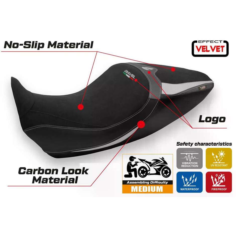 TPZ Italia Seat Cover Specific for Ducati Diavel 1260 2019 2022 Model Saranda 1 Velvet