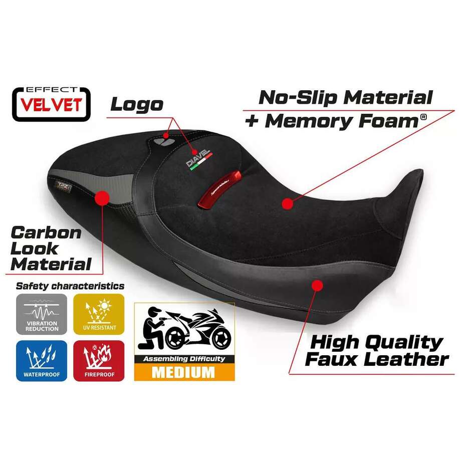 TPZ Italia Seat Cover Specific for Ducati Diavel 1260 S 2019 2022 Model Costanza 1 Velvet Comfort System