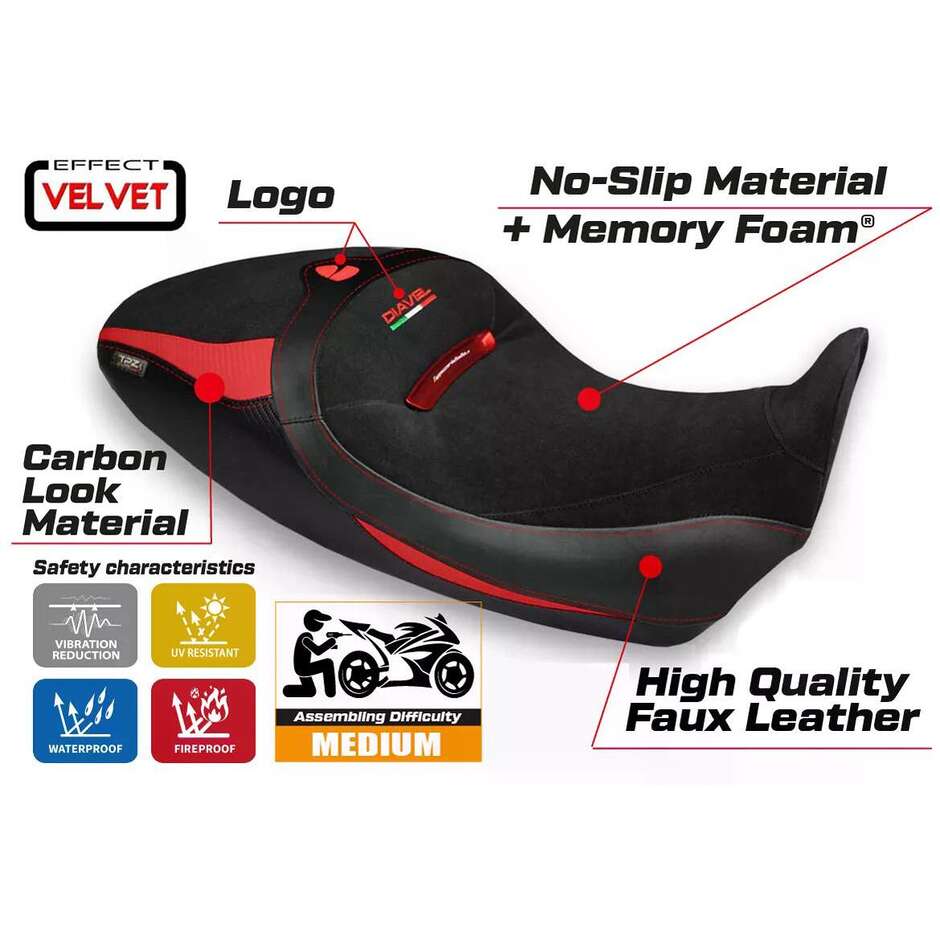 TPZ Italia Seat Cover Specific for Ducati Diavel 1260 S 2019 2022 Model Costanza 1 Velvet Comfort System
