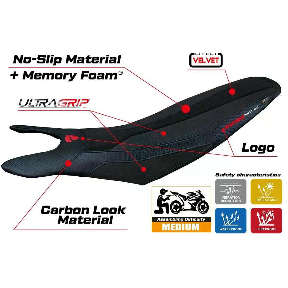 TPZ Italia Seat Cover Specific for Ducati Hypermotard 698 Mono 20242025 Cairoli Velvet Ultragrip Comfort System Model