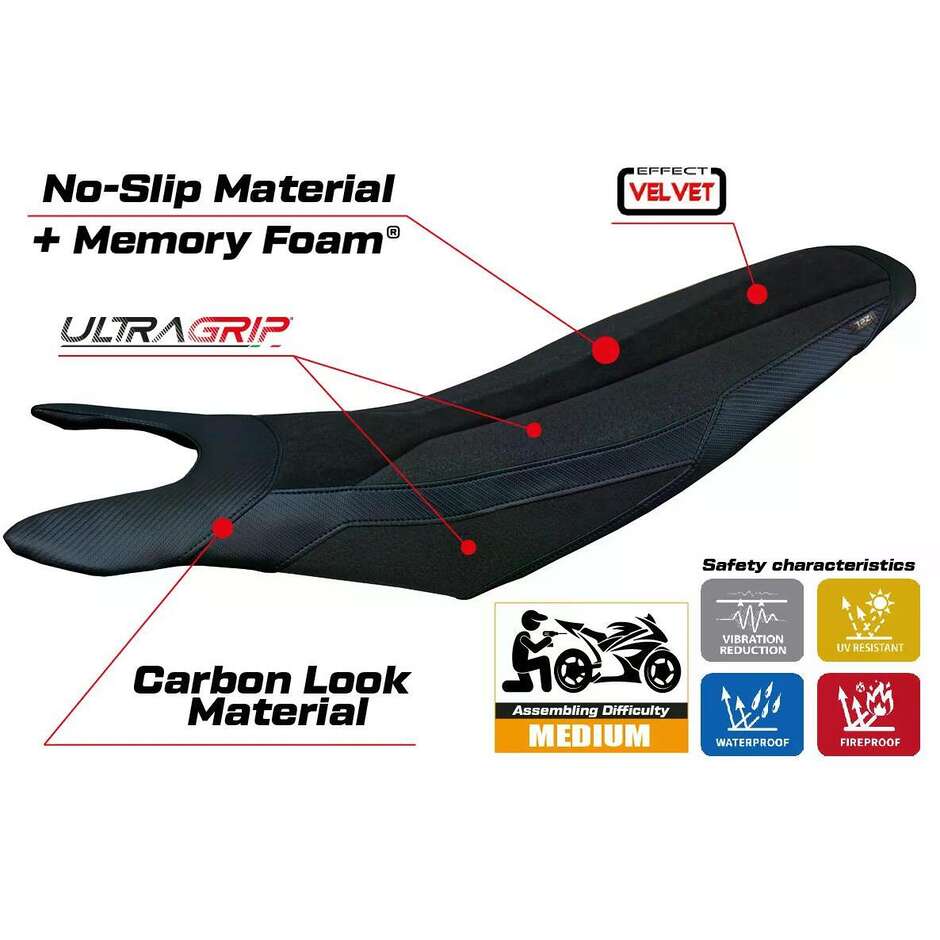 TPZ Italia Seat Cover Specific for Ducati Hypermotard 698 Mono 20242025 Cairoli Velvet Ultragrip Comfort System Model