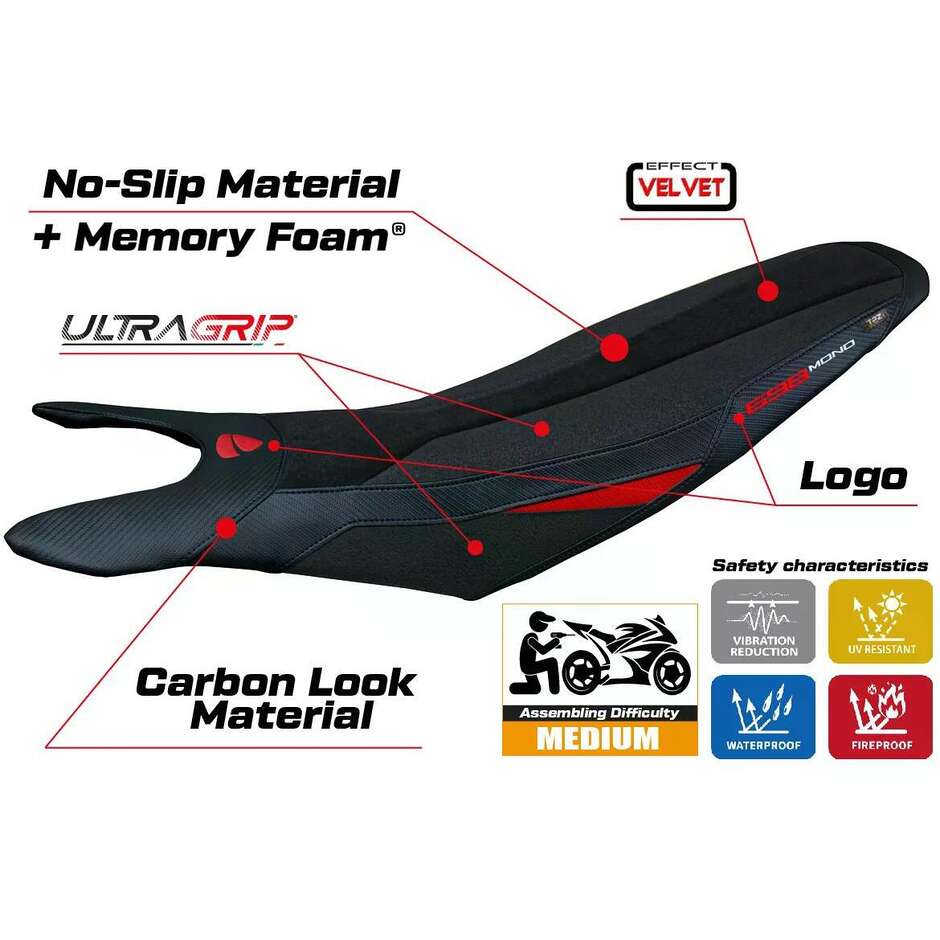 TPZ Italia Seat Cover Specific for Ducati Hypermotard 698 Mono 20242025 Cairoli Velvet Ultragrip Comfort System Model