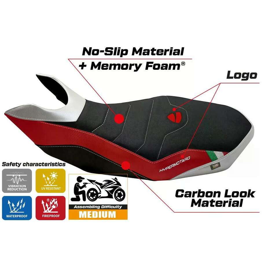 TPZ Italia Seat Cover Specific for Ducati Hypermotard 796 / 1100 / 1100 EVO 2007 2012 Model Medea 2 Comfort System