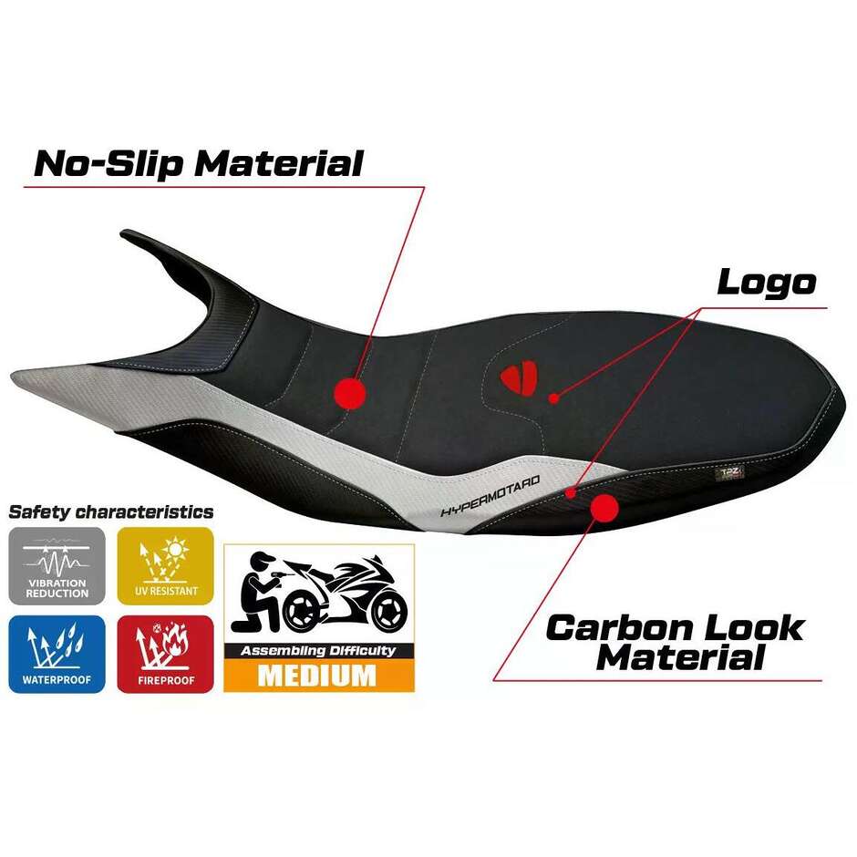 TPZ Italia Seat Cover Specific for Ducati Hypermotard 821 / 939 2013 2018 Model Megara 1 Ultragrip