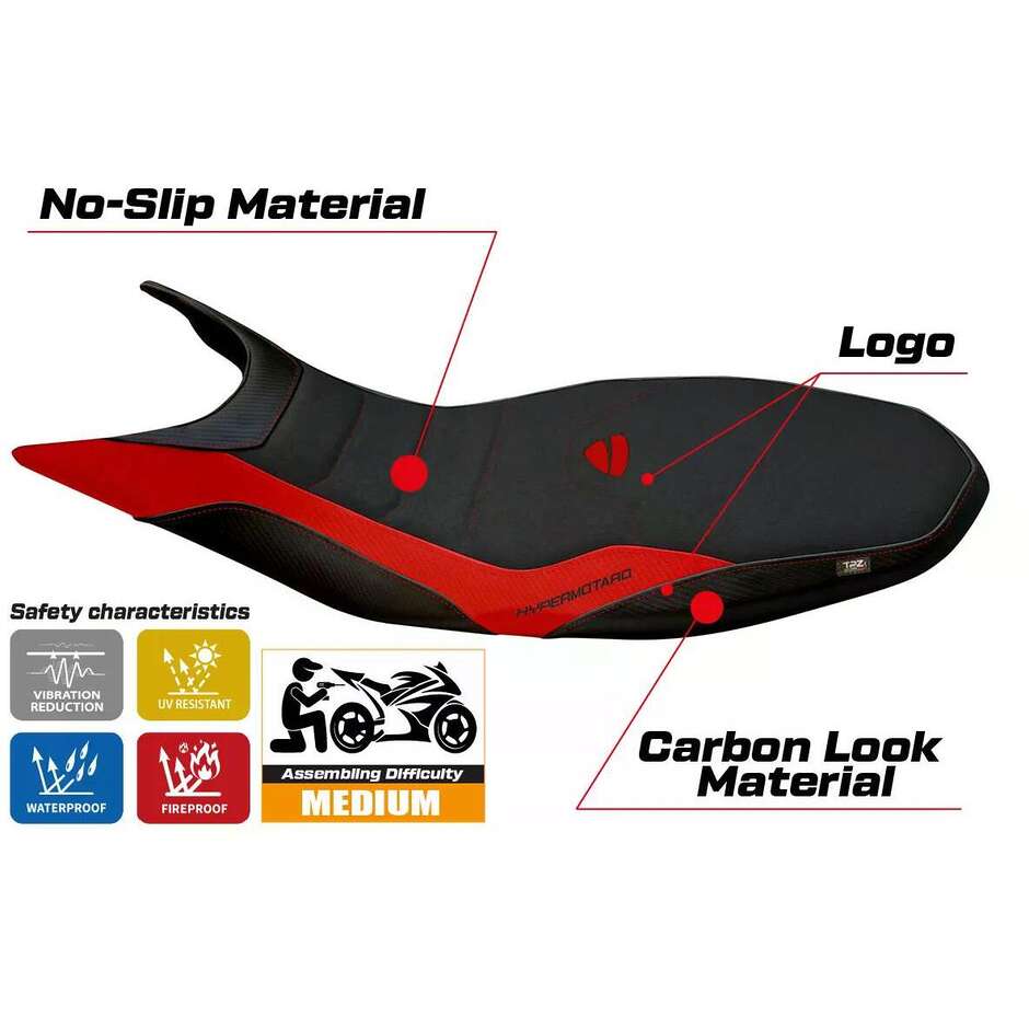 TPZ Italia Seat Cover Specific for Ducati Hypermotard 821 / 939 2013 2018 Model Megara 1 Ultragrip