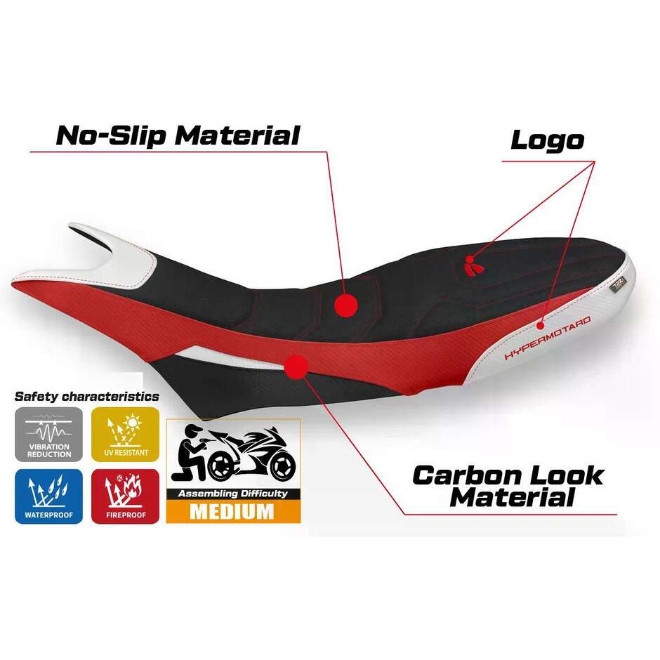 TPZ Italia Seat Cover Specific for Ducati Hypermotard 950 2019-2025 Model Luna 1 Ultragrip