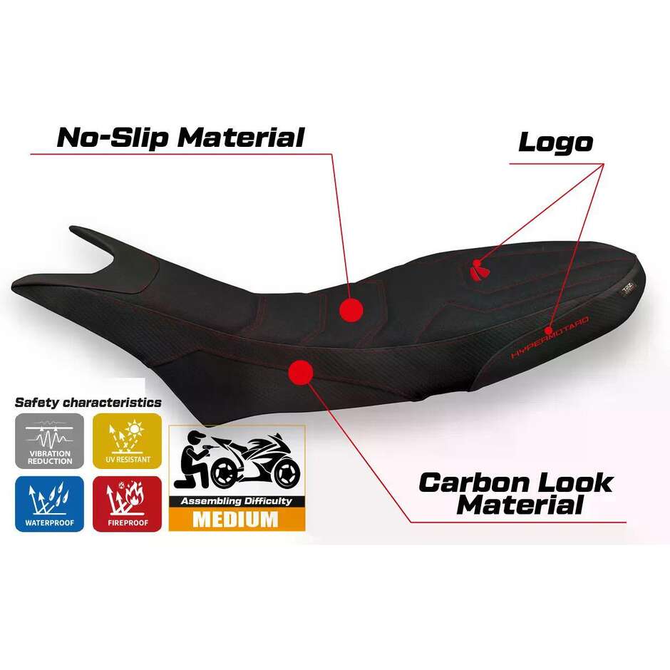 TPZ Italia Seat Cover Specific for Ducati Hypermotard 950 2019-2025 Model Luna 1 Ultragrip