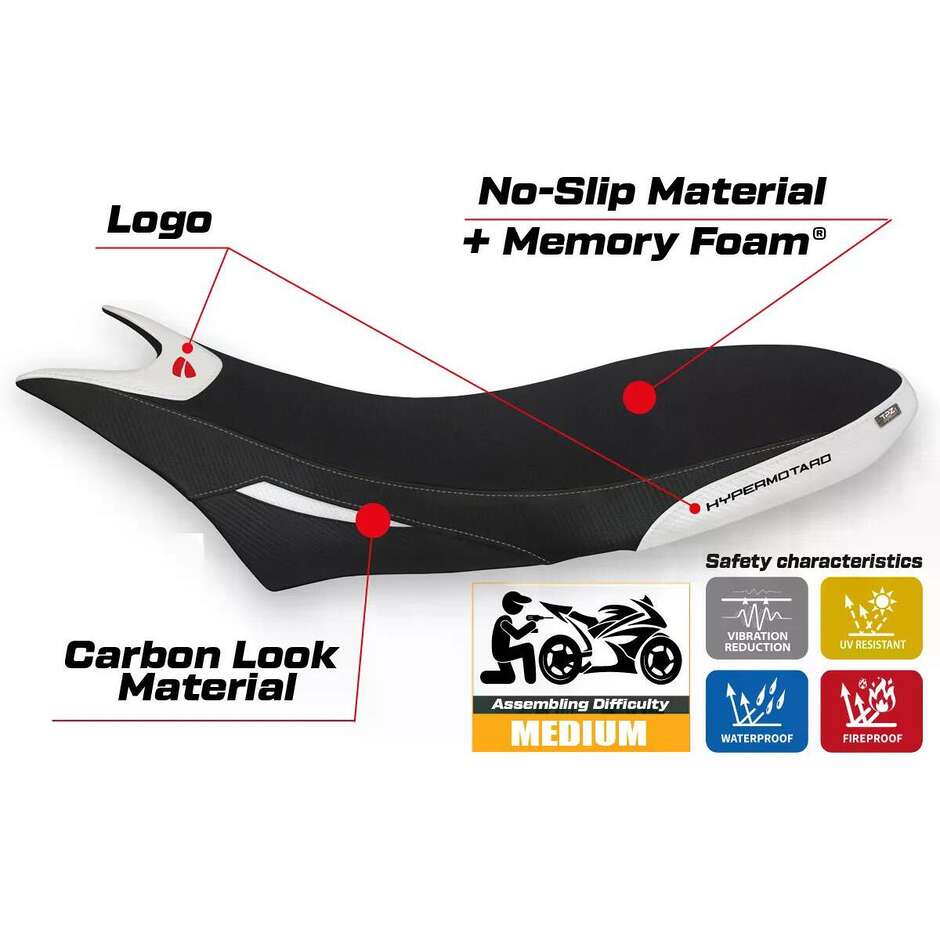TPZ Italia Seat Cover Specific for Ducati Hypermotard 950 2019-2025 Model Orlando 1 Comfort System