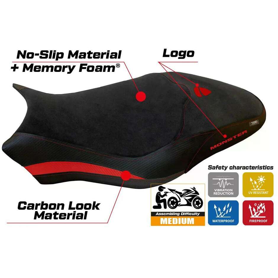 TPZ Italia Seat Cover Specific for Ducati Monster 797 2017 2020 Model Ovada 2 Velvet Comfort System