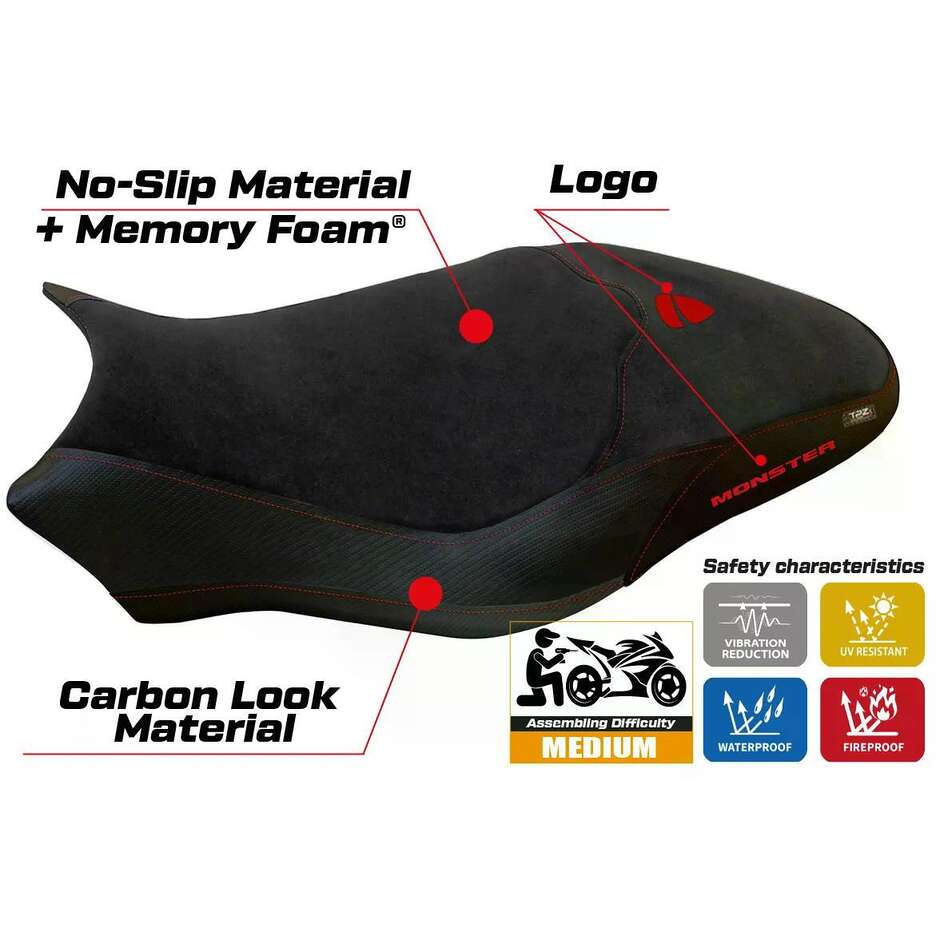 TPZ Italia Seat Cover Specific for Ducati Monster 797 2017 2020 Model Ovada 2 Velvet Comfort System