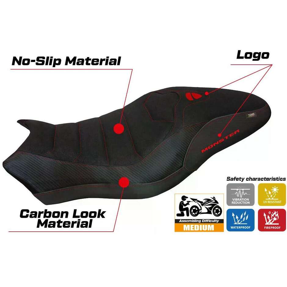 TPZ Italia Seat Cover Specific for Ducati Monster 797 2017 2020 Model Piombino 2 Ultragrip