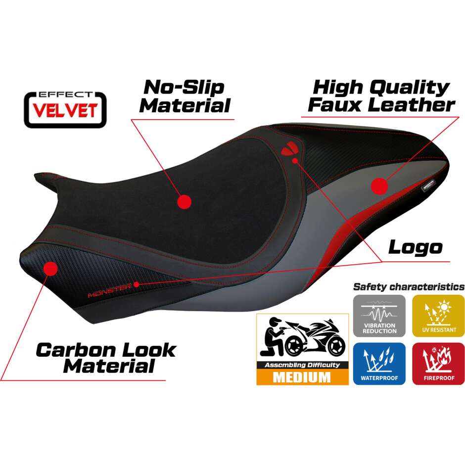 TPZ Italia Seat Cover Specific for Ducati Monster 821 / 1200 2017 2020 Model Valencia Velvet