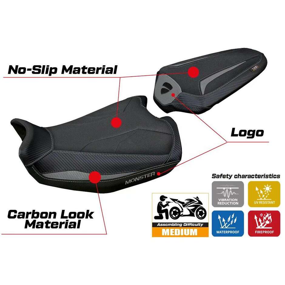 TPZ Italia Seat Cover Specific for Ducati Monster 937950 20212025 Linosa Ultragrip Model
