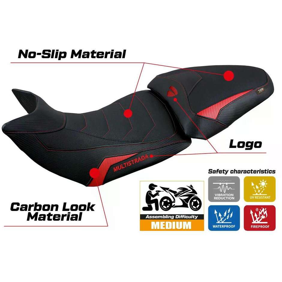TPZ Italia Seat Cover Specific for Ducati Multistrada 1200 / 1260 2015 2020 Jazan Ultragrip Model