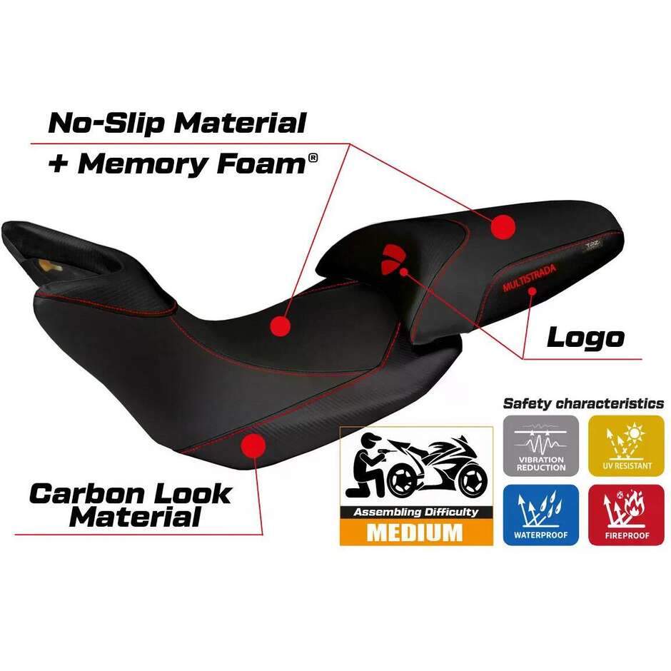 TPZ Italia Seat Cover Specific for Ducati Multistrada 1200 2010 2011 Model Noto 3 Comfort System