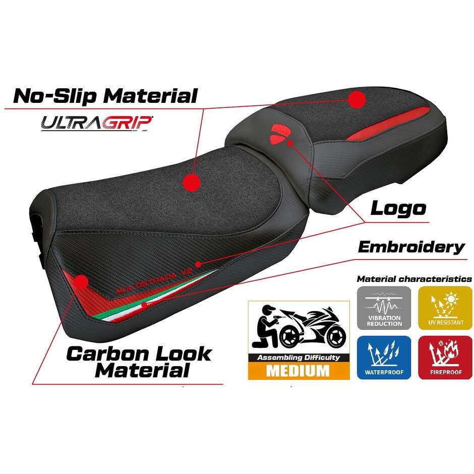 TPZ Italia Seat Cover Specific for Ducati Multistrada V2 2025 Model Aura Ultragrip