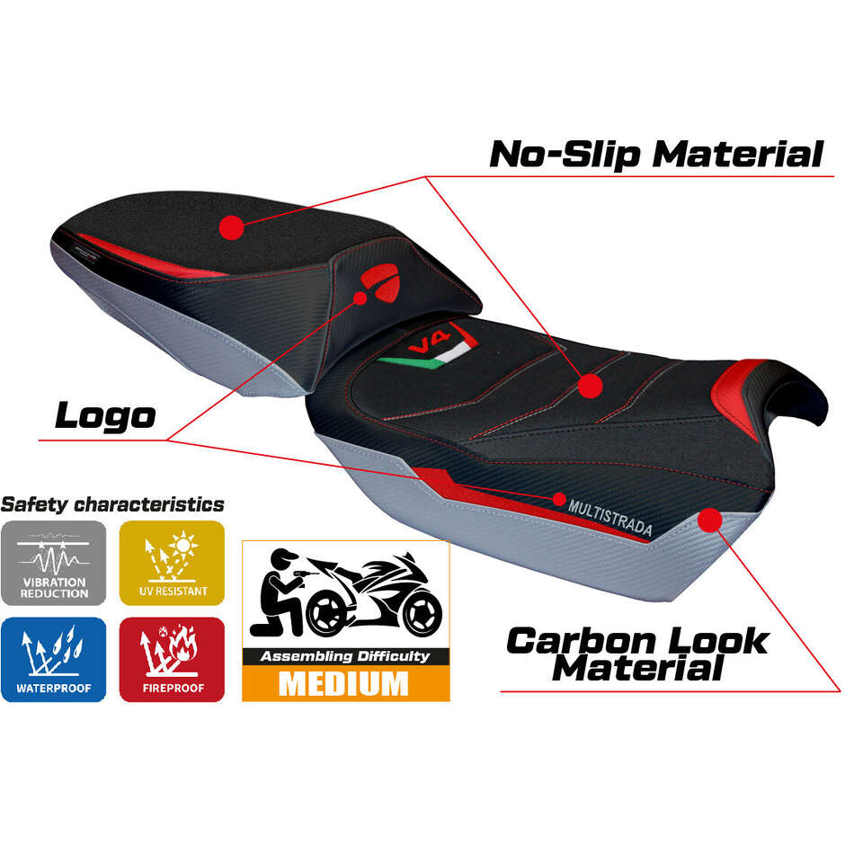 TPZ Italia Seat Cover Specific for Ducati Multistrada V4 Rally 2023-2025 Model Adria Ultragrip