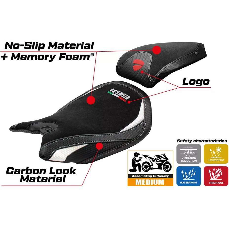 TPZ Italia Seat Cover Specific for Ducati Panigale 1199 2011-2015 Model Pesaro Velvet Comfort System