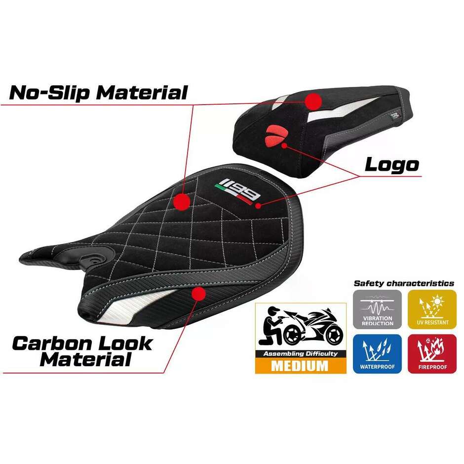 TPZ Italia Seat Cover Specific for Ducati Panigale 1199 2011-2015 Model Pesaro Velvet Special Edition