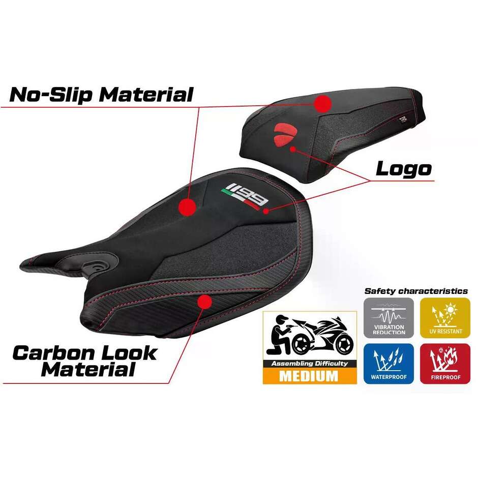 TPZ Italia Seat Cover Specific for Ducati Panigale 1199 2011-2015 Model Pesaro Velvet Ultragrip