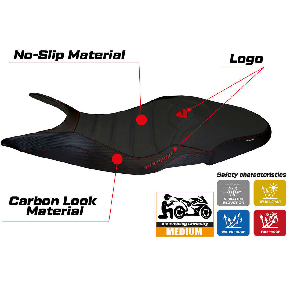 TPZ Italia Seat Cover Specific for Ducati Super Sport 2017 2024 Model Pistoia 1 Ultragrip