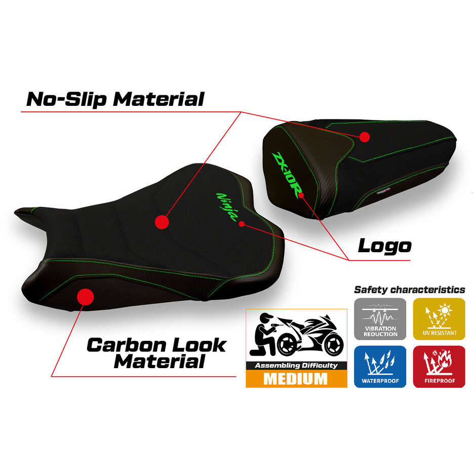 TPZ Italia Seat Cover Specific for Kawasaki Ninja ZX 10 R 2008 - 2010 Model Quito 2 Ultragrip