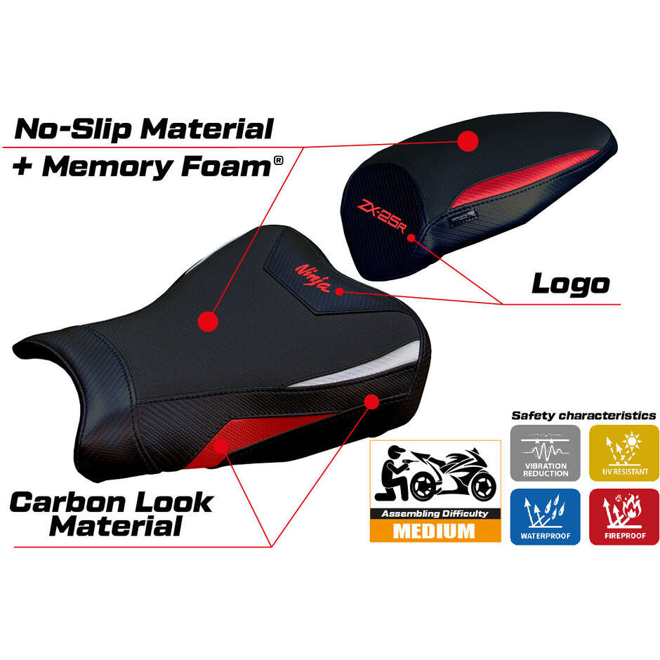 TPZ Italia Seat Cover Specific for Kawasaki Ninja ZX 25 R 2020-2025 Model Hermes Comfort System