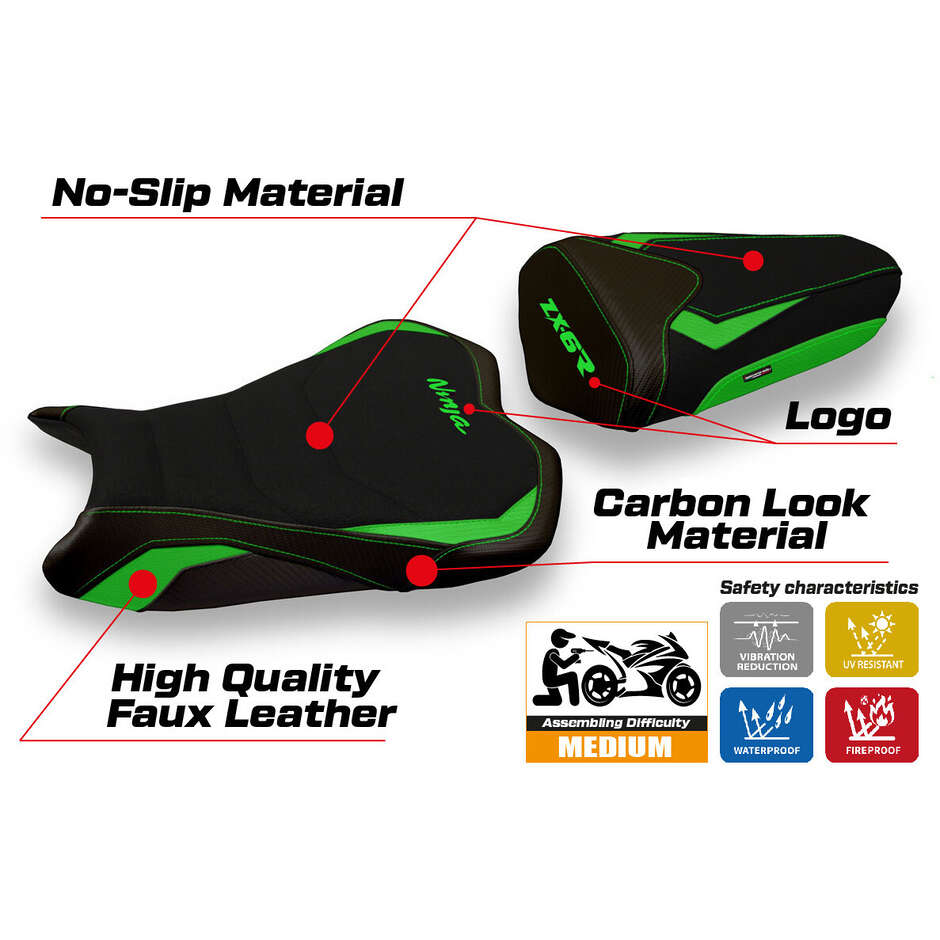TPZ Italia Seat Cover Specific for Kawasaki Ninja ZX 6 R 2009 - 2012 Model Cracovia 2 Ultragrip
