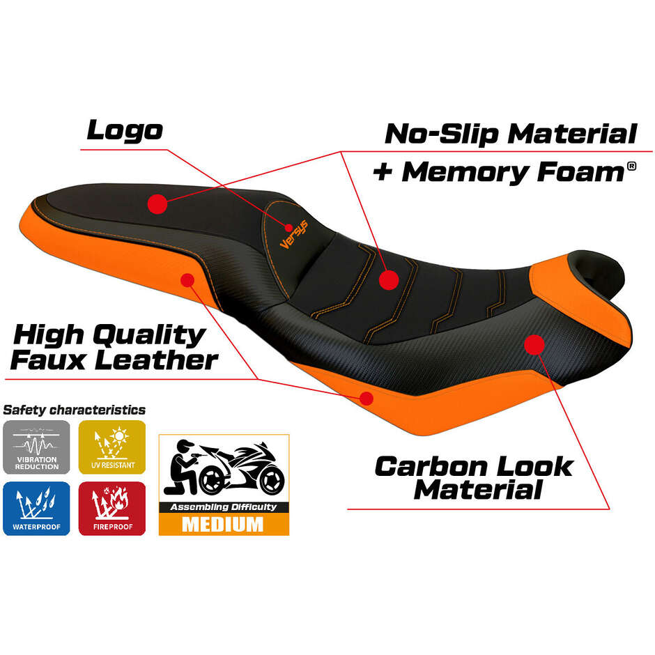 TPZ Italia Seat Cover Specific for Kawasaki Versys 650 2007-2025 Model Elba 2 Comfort System