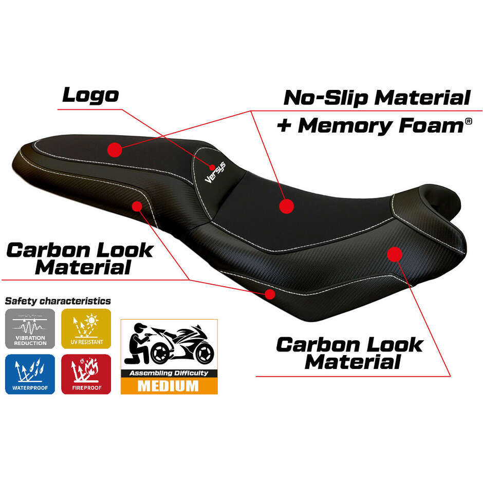 TPZ Italia Seat Cover Specific for Kawasaki Versys 650 2007-2025 Model Elba Total Black Comfort System