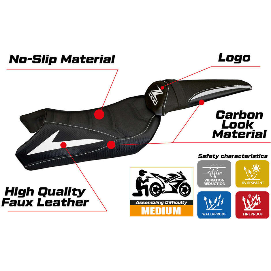 TPZ Italia Seat Cover Specific for Kawasaki Z 1000 2010 - 2013 Model Berna Total Black Ultragrip