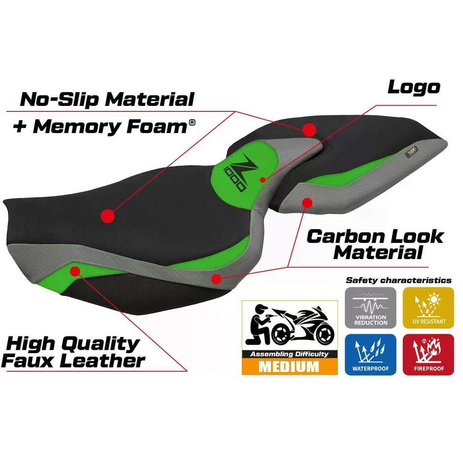 TPZ Italia Seat Cover Specific for Kawasaki Z 1000 2014 - 2021 Model Ellos 1 Comfort System
