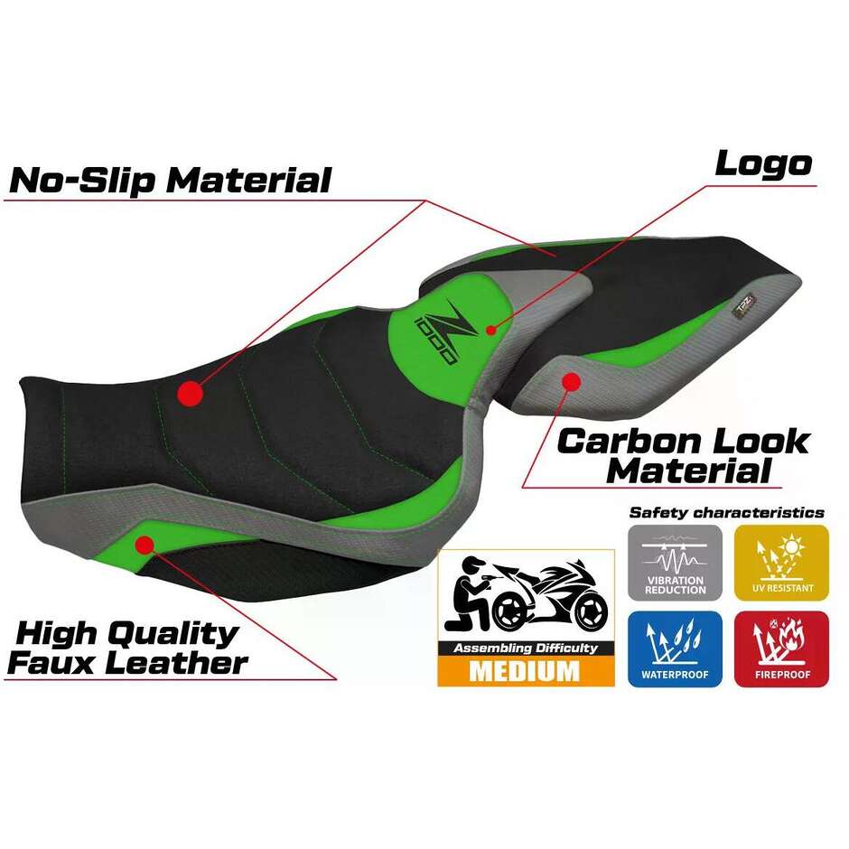 TPZ Italia Seat Cover Specific for Kawasaki Z 1000 2014 - 2021 Model Hedemora 1 Ultragrip