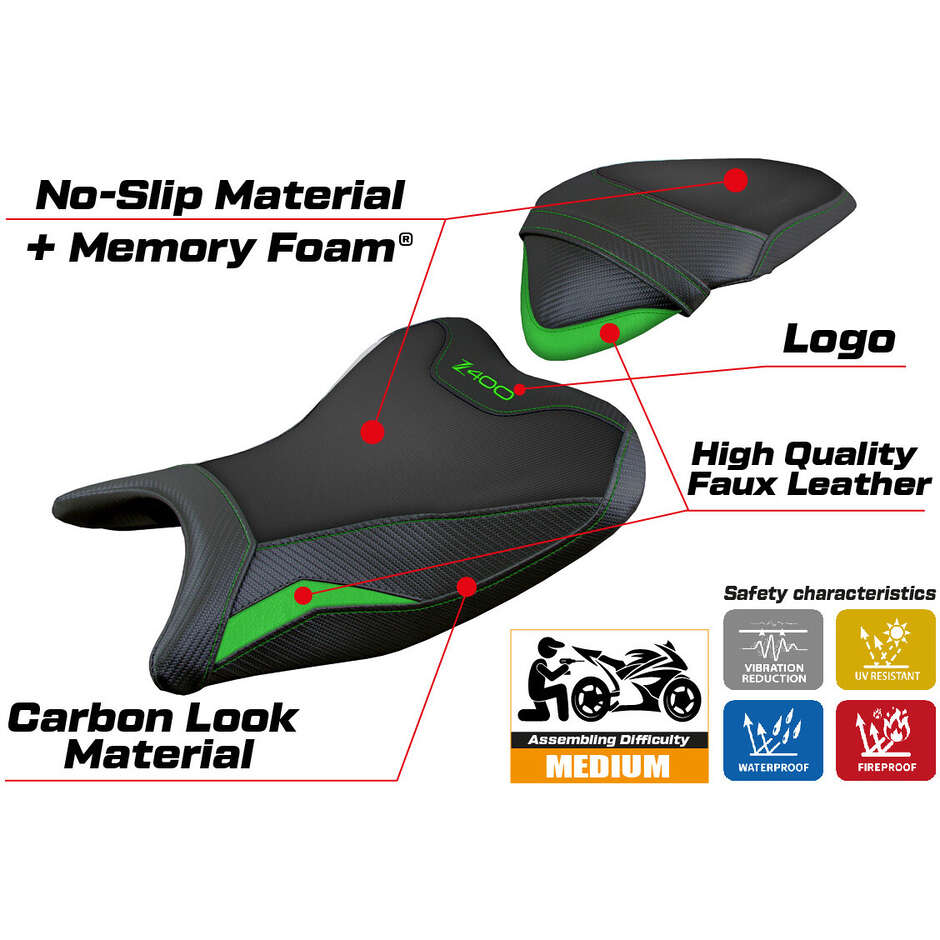 TPZ Italia Seat Cover Specific for Kawasaki Z 400 2018 - 2023 Model Aragona Comfort System