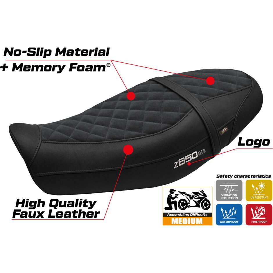 TPZ Italia Seat Cover Specific for Kawasaki Z 650 RS 2022-2025 Model Unnan Velvet Comfort System