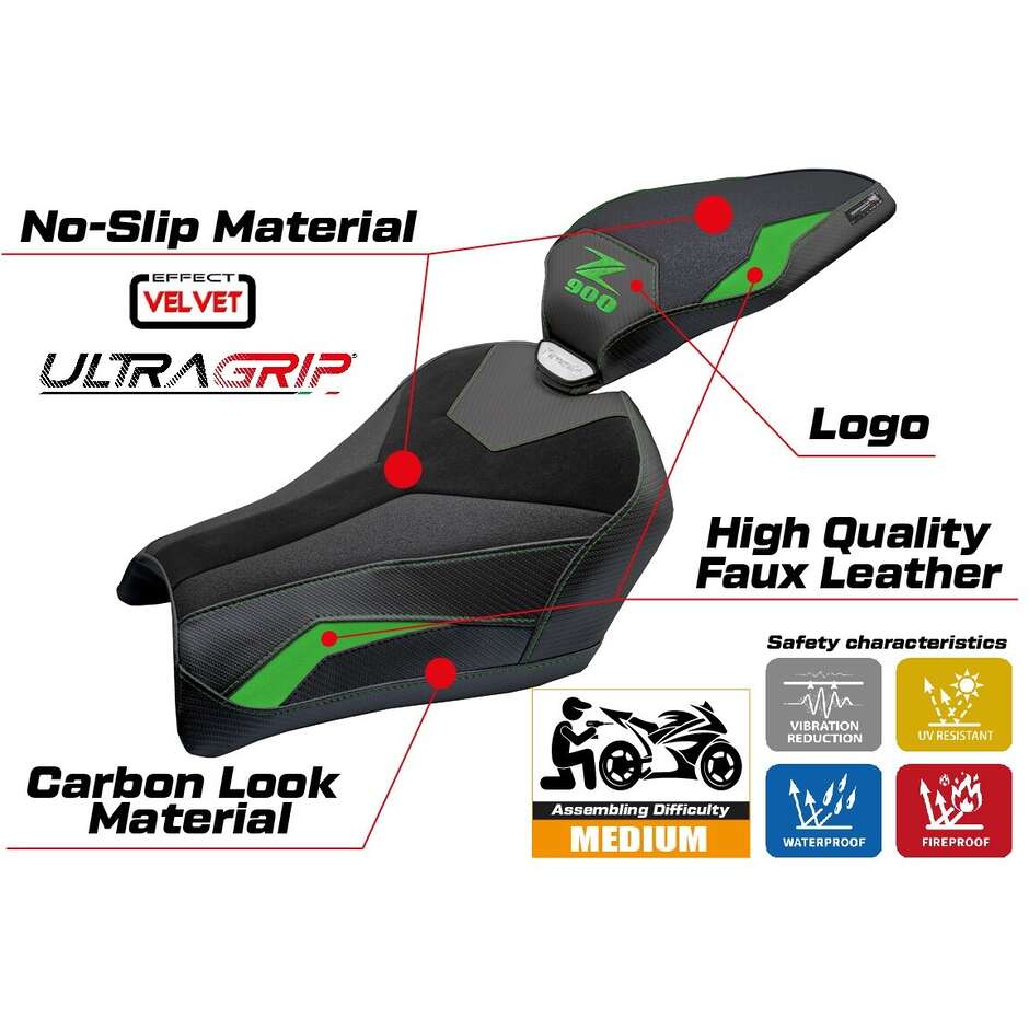 TPZ Italia Seat Cover Specific for Kawasaki Z 900 2025 Model Uchiko Velvet Ultragrip