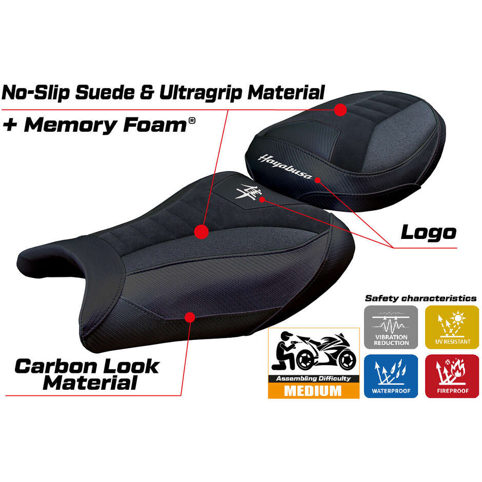 TPZ Italia Seat Cover Specific for Suzuki GSX R 1300 Hayabusa 2008 - 2020 Model Japan Velvet Ultragrip Comfort System