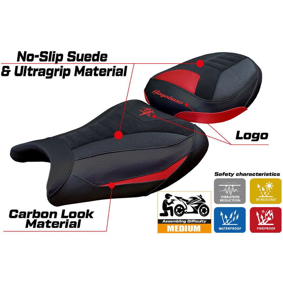 TPZ Italia Seat Cover Specific for Suzuki GSX R 1300 Hayabusa 2008 - 2020 Model Japan Velvet Ultragrip