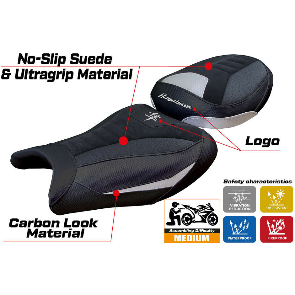 TPZ Italia Seat Cover Specific for Suzuki GSX R 1300 Hayabusa 2008 - 2020 Model Japan Velvet Ultragrip