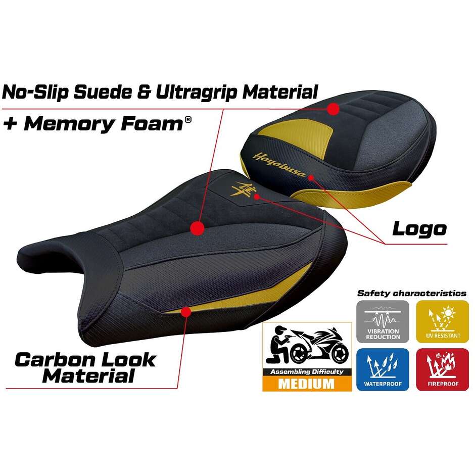 TPZ Italia Seat Cover Specific for Suzuki GSX R 1300 Hayabusa 2021 - 2025 Model Denia Velvet Ultragrip Comfort System